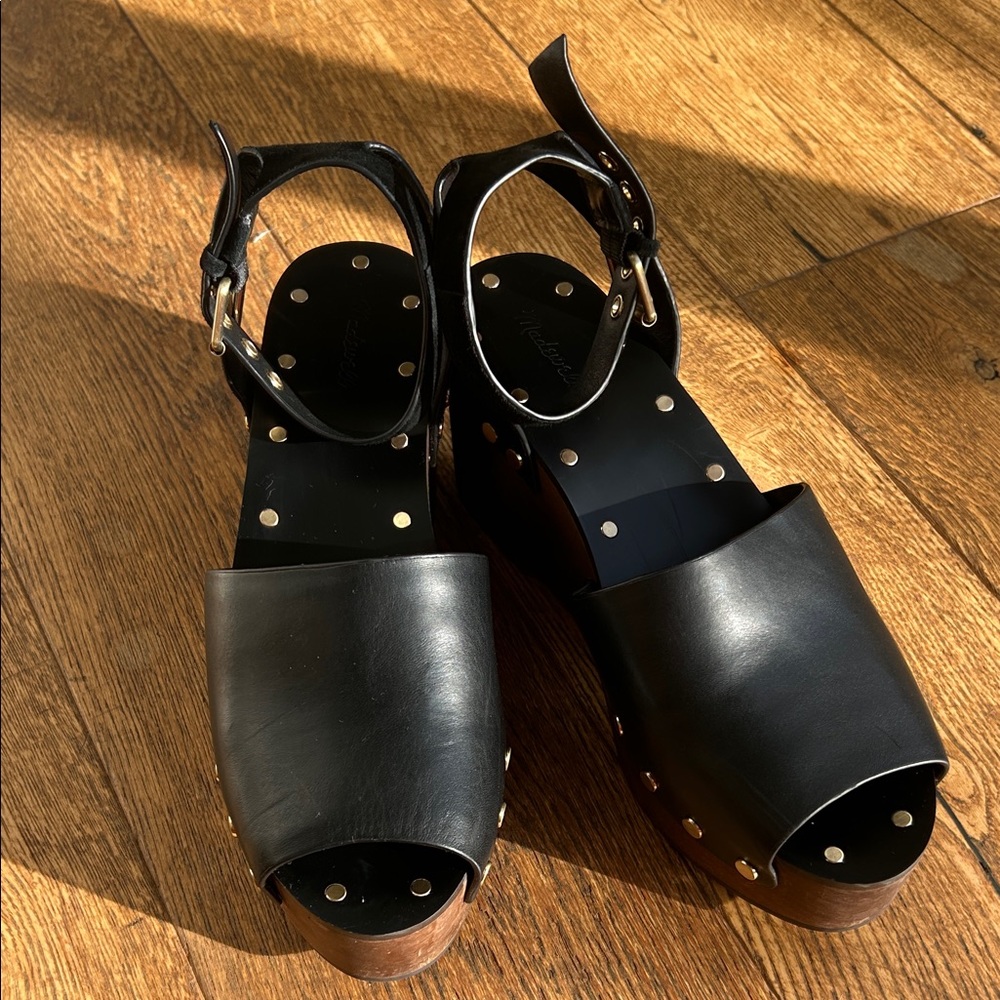 Madewell Anouk platform clogs- black leather sz 8